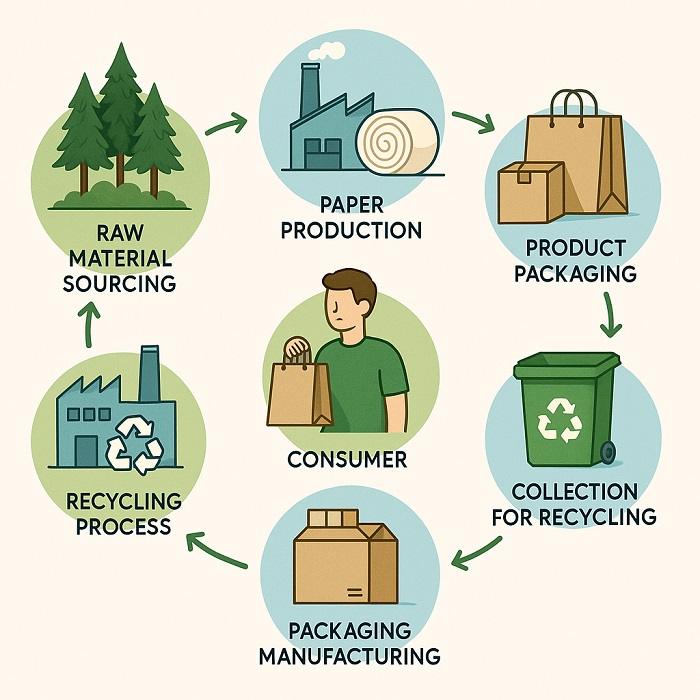 Circular flow diagram of paper packaging lifecycle