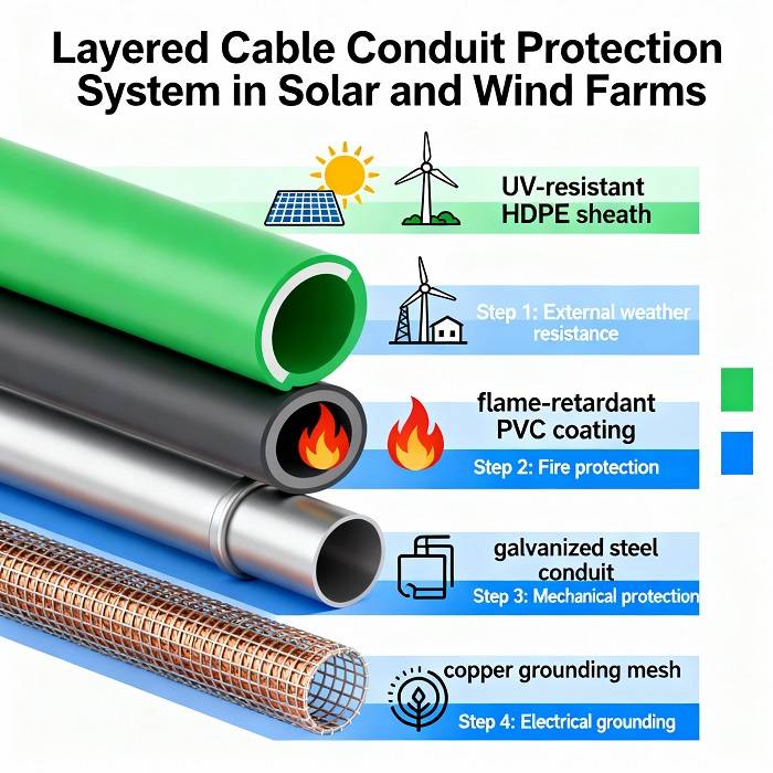 Layered Cable Conduit Protection System in Solar and Wind Farms