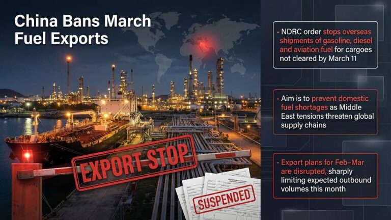 China Imposes Ban on March Fuel Exports Amid Oil Disruption