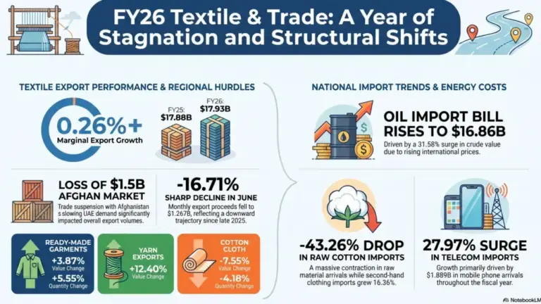 Pakistan Textile Exports Stagnate at $17.9 Billion in FY26