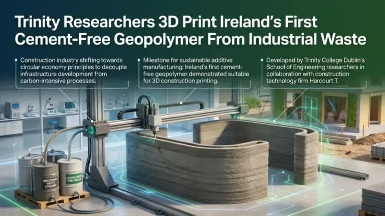 Trinity Researchers 3D Print Ireland’s First Cement-Free Geopolymer From Industrial Waste